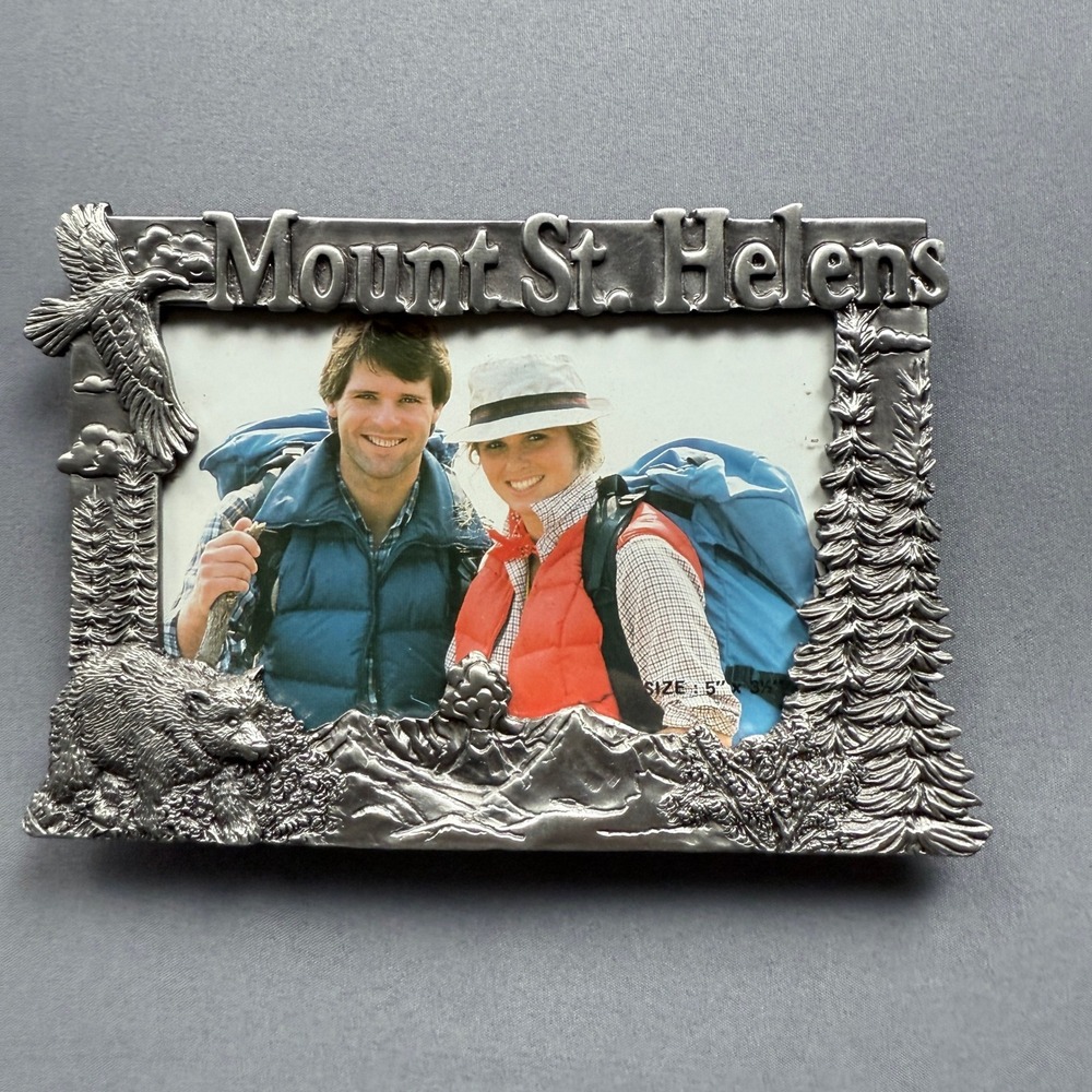 Mount St. Helens Picture Frame Pewter Eagle Bear‎ Nature Photo 5x5